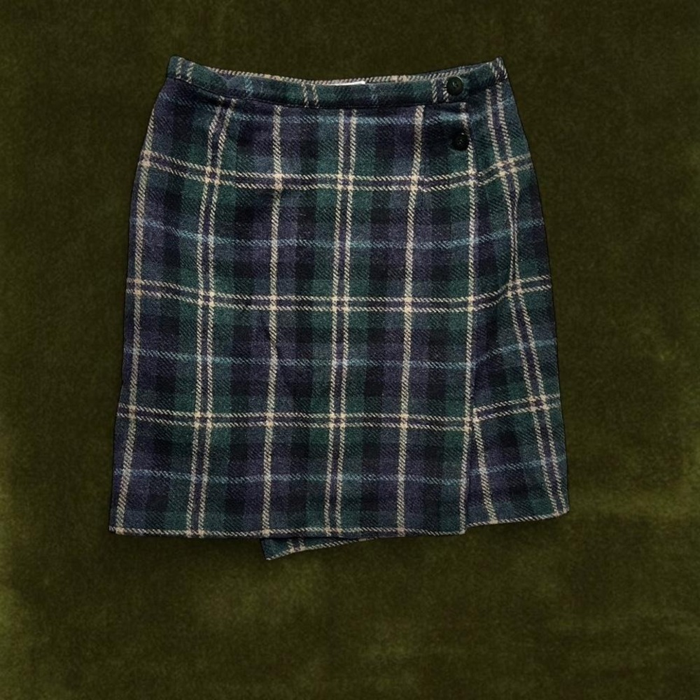 Vintage Stephanie Andrews Plaid Wool Wrap Skirt | 10 petite Modern Small/Medium